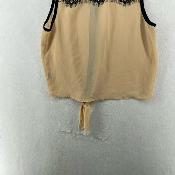 Forever 21 Crop Top Womens Sz S Black Contrast Cream Lace Neck Button Knot Hem - Picture 8 of 10